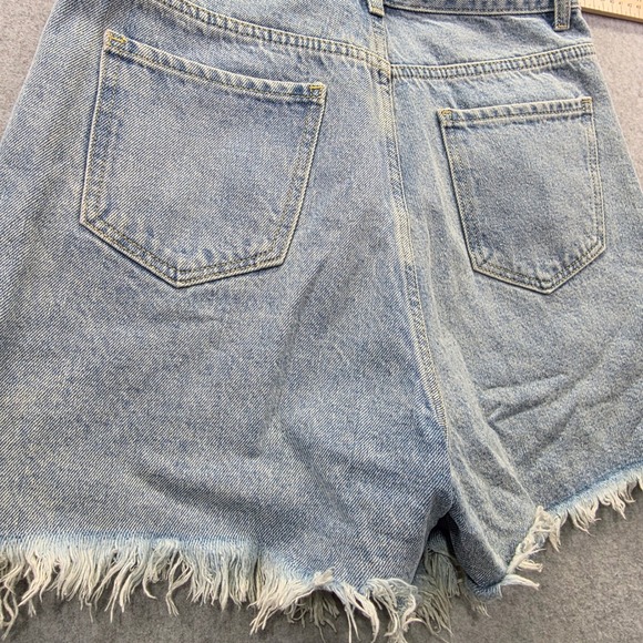 Cider Womens High Waisted Rhinestone Fringe Distressed Denim Shorts Light Wash S - Picture 10 of 10